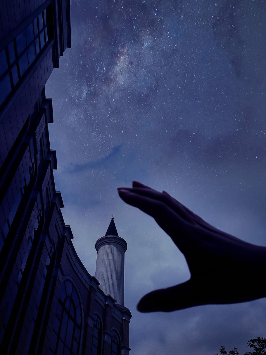 Campus, Starry Sky, Magic, Touch, late, hand, night, building exterior, architecture, sky