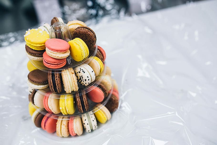 sweet, macarons, arranged, tower, Colourful, candy, tasty, snack, sugar, dessert
