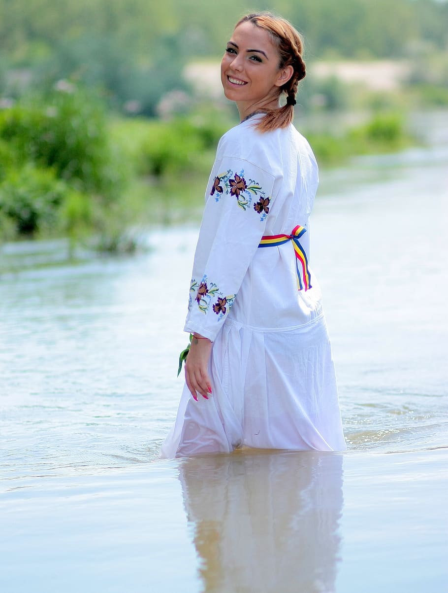 girl, peasant woman, tradition, water, suit, dragaica, romanian, women, one person, real people
