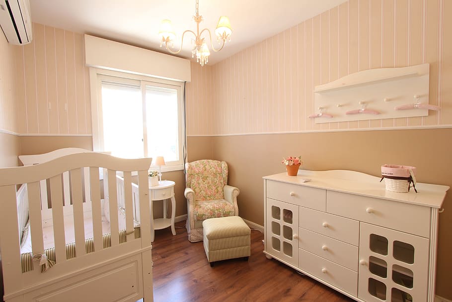 白, 寝室の家具, セット, 部屋, 赤ちゃん, ゆりかご, 寮, 家具, 居間, 家のインテリア