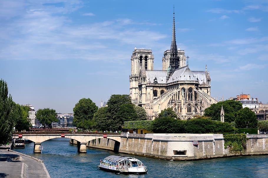 Notre Dame, París, río Sena, catedral, iglesia, arquitectura, gótico, francés, punto de referencia, Francia