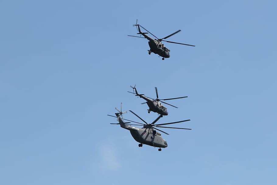 helicóptero, desfile, cielo, volando, moscú, día de la victoria, ejército, flota, rusia, Vehículo aéreo