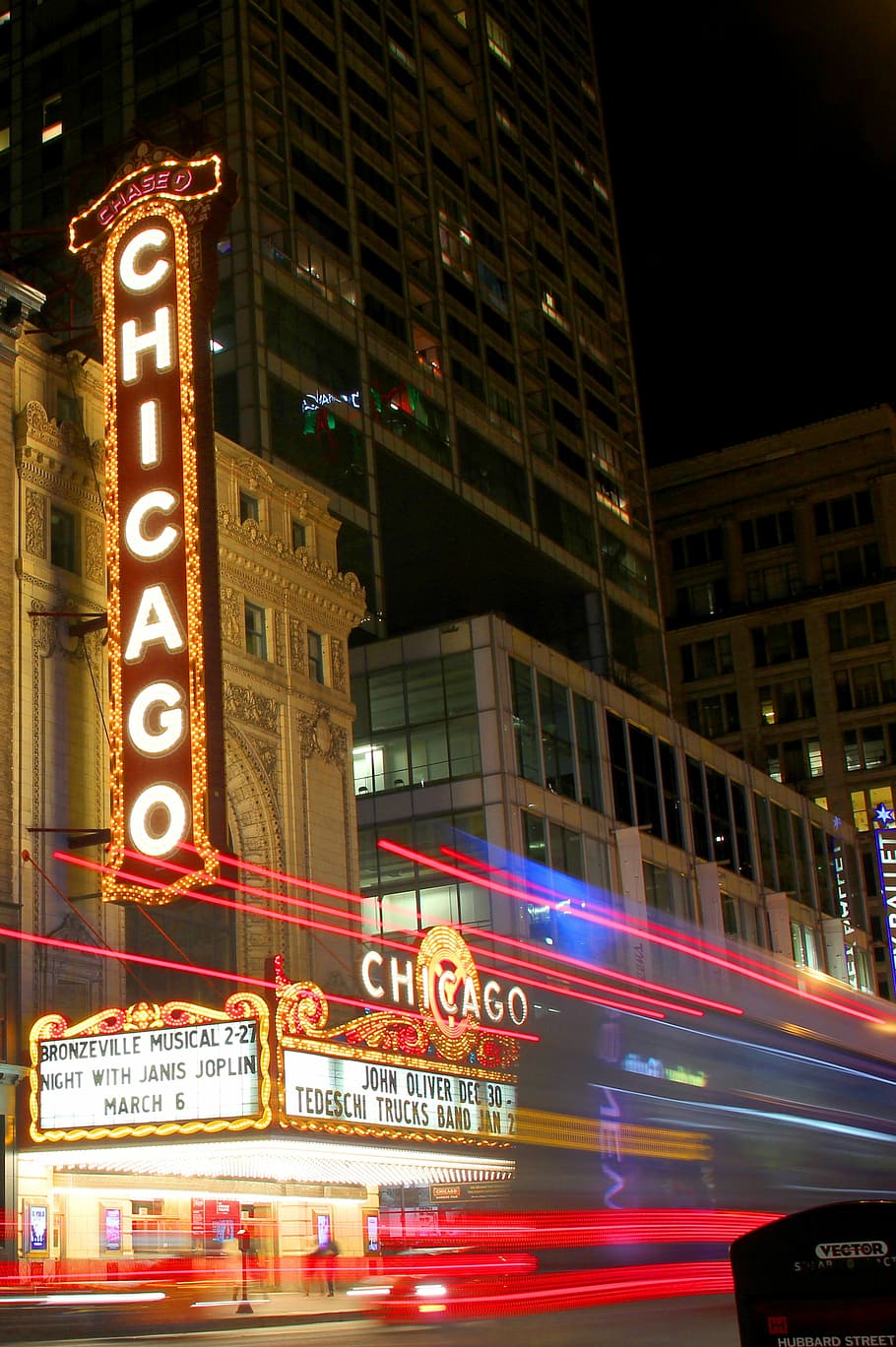 Teatro de Chicago, luzes da cidade, chicago, luzes, glamouroso, urbano, teatro, illinois, americana, estágio