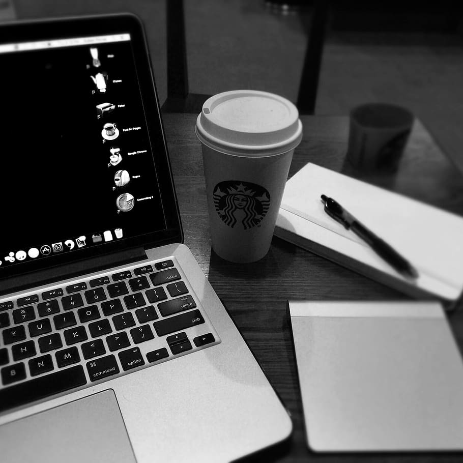 coffee, apple, macbook pro, java, cafe, caffeine, work, writer, computer, cup