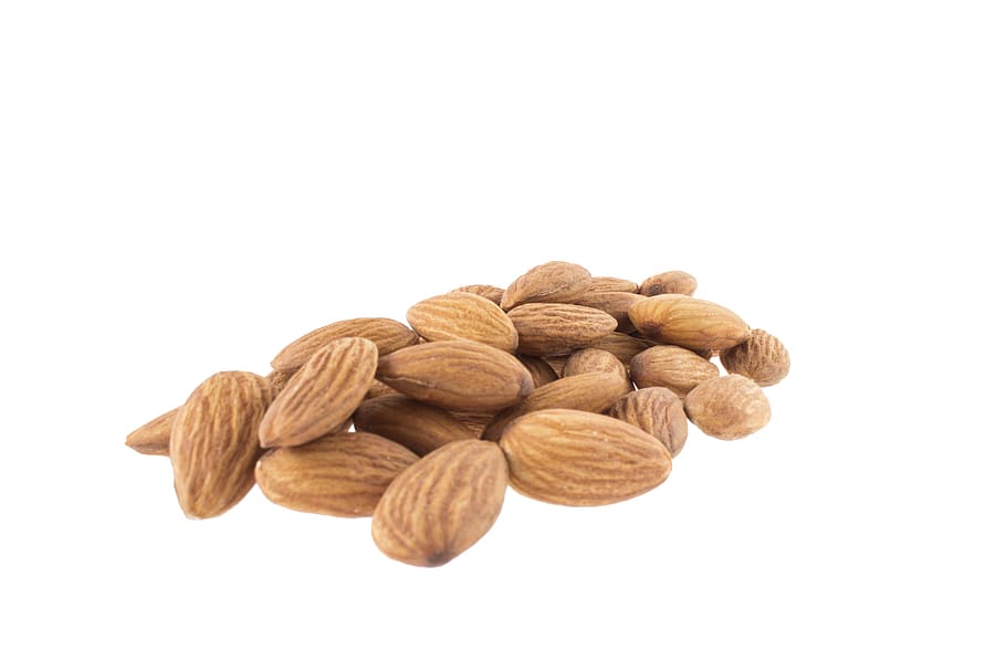 brown almond nuts, almonds, almond, almond tree nature, nutritious, dried fruits, white background, studio shot, food and drink, nut - food