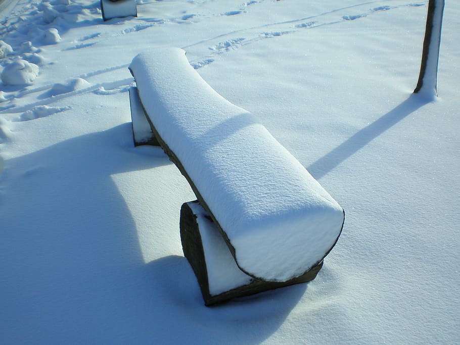 bank, bench, winter, snow, cold, sit, seat, wood, nature, cold temperature