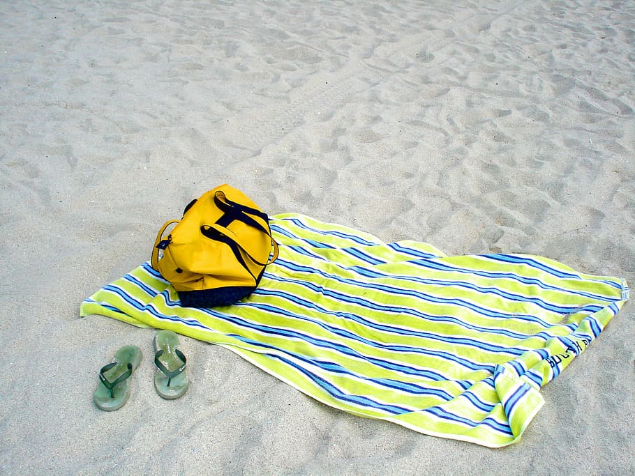 Chanclas, playa, bolso, amarillo, verano, relajante, ocio, casual, viaje, cómodo