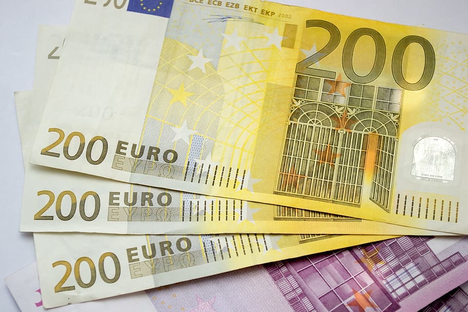 money, euro, eur, package, the buck, banknote, banknotes, 200 eur, yellow, paper currency