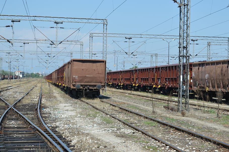tren, distancia, vagón, espacio de carga, antiguo, Macedonia, rieles, vía, vía férrea, transporte