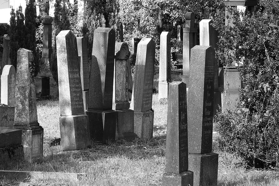 Jewish Cemetery, Tombstone, cemetery, grave, headstones, the tombstones, death, memorial, black And White, old