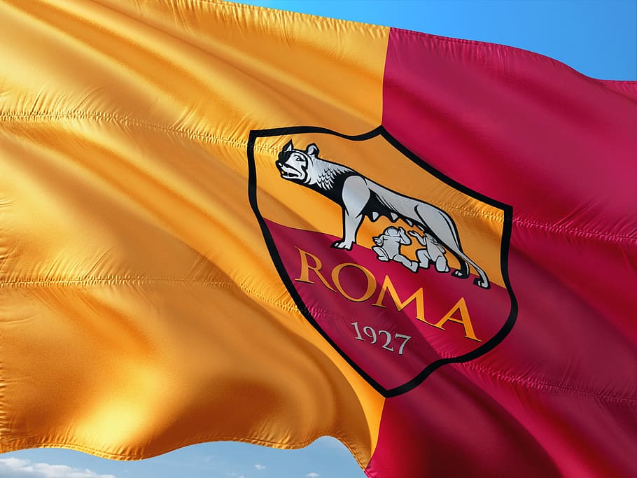 bandera de roma, fútbol, ​​fútbol, ​​europa, uefa, liga de campeones, como roma, sin gente, color naranja, parte del cuerpo