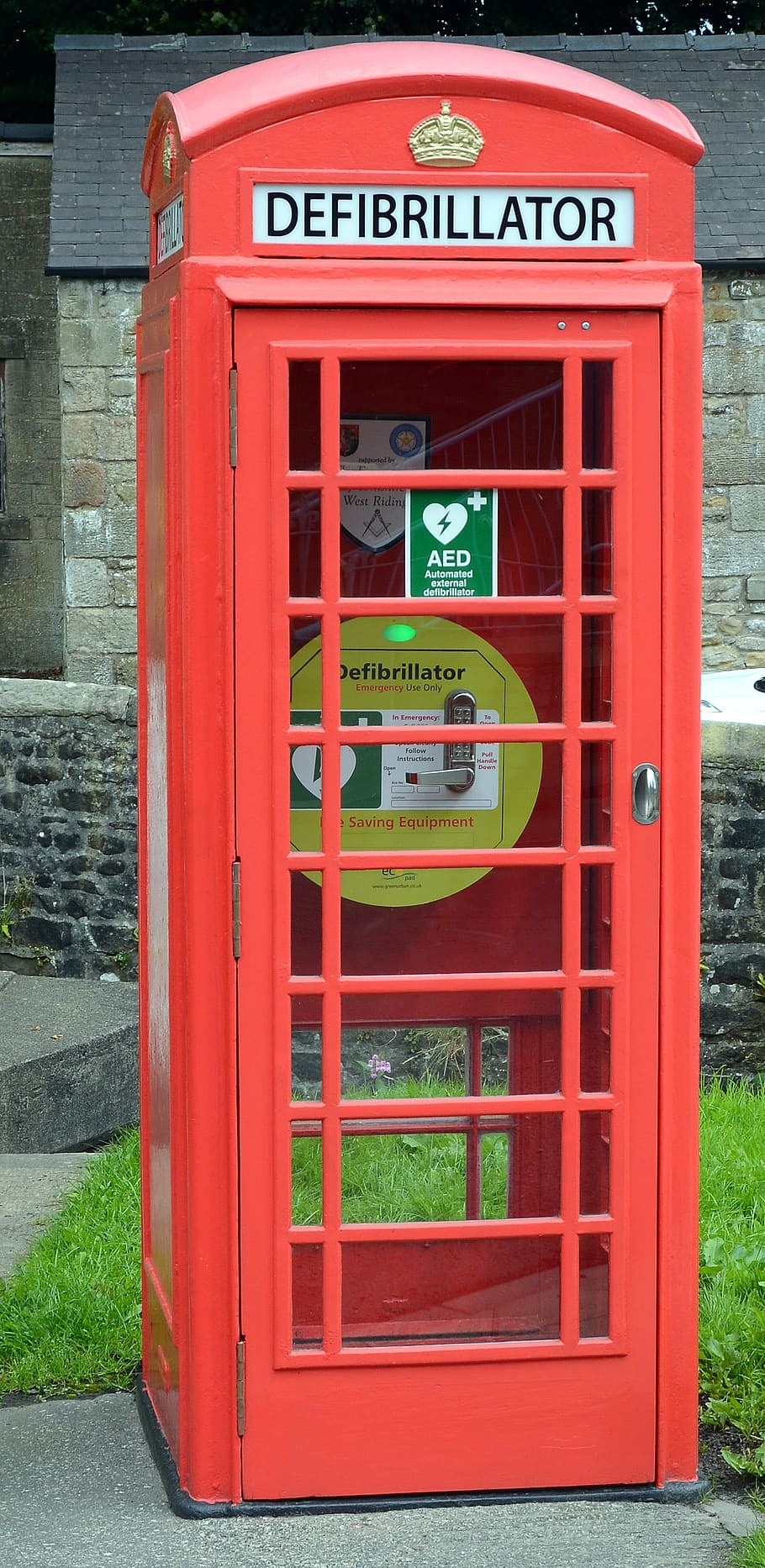 defibrillator, telepon, di luar rumah, klasik, Nostalgia, Inggris, retro, model tahun, penggunaan baru, medis