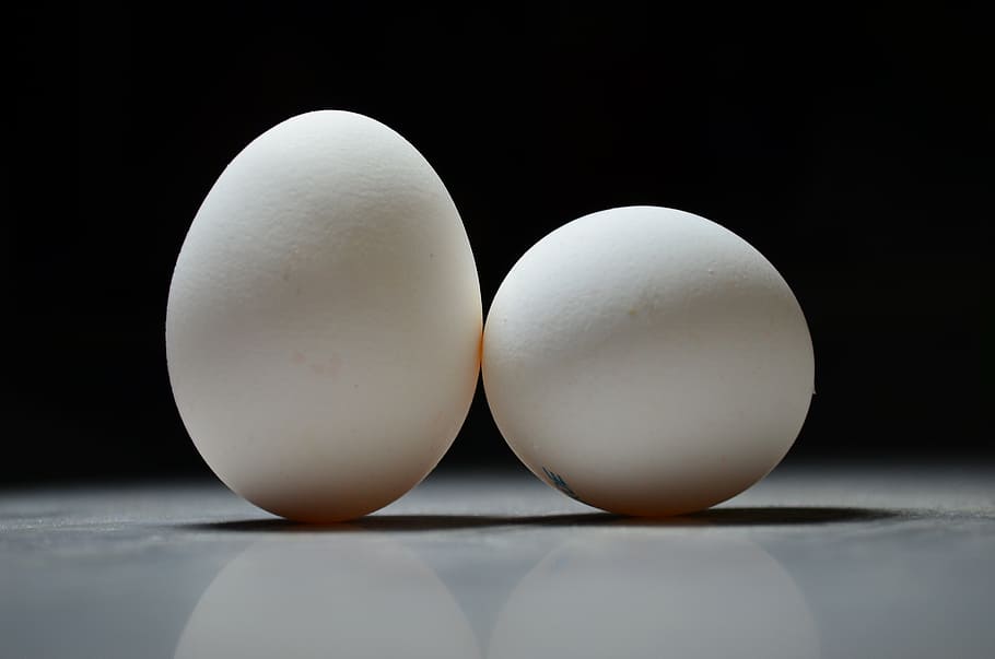 two poultry eggs, eggs, egg, easter, white, of chickens, focus, bw, macro, studio shot
