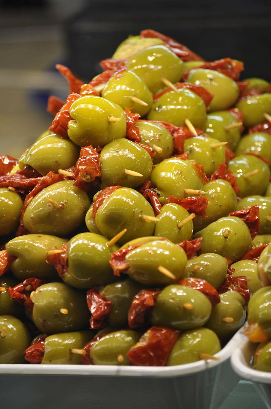 stuffed olives, filling, olives, appetizer, skewer, pintxo, olivas, top, food and drink, food