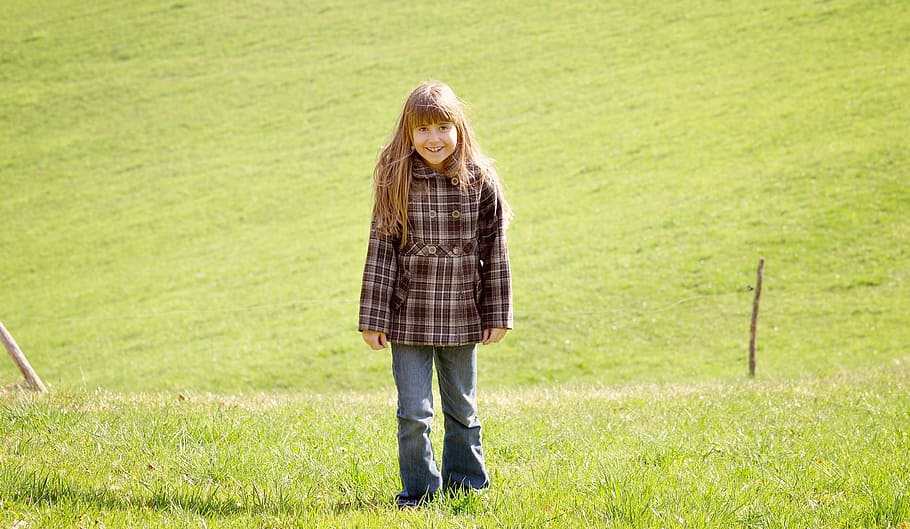 human, child, girl, blond, long hair, meadow, nature, one person, grass, plant