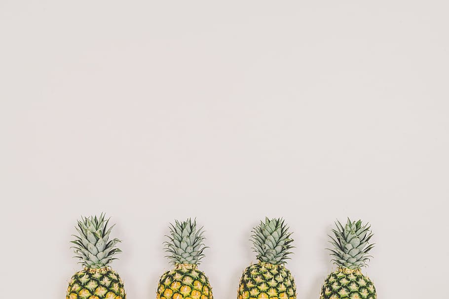 four, pineapples, white, wall, fruit, white background, copyspace, minimal, pineapple, food