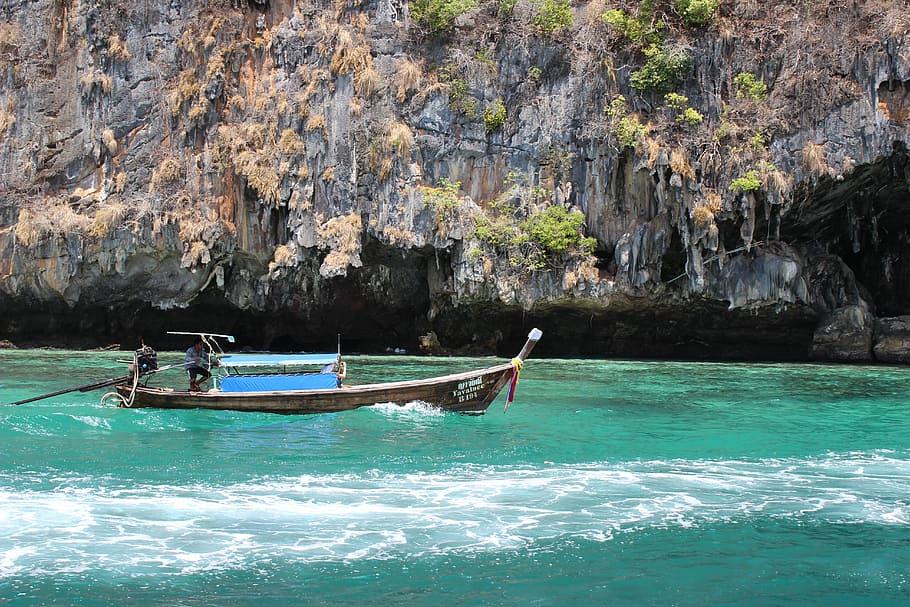 Boat, Krabi, Thailand, water, nautical vessel, sea, nature, beauty in nature, day, rock formation
