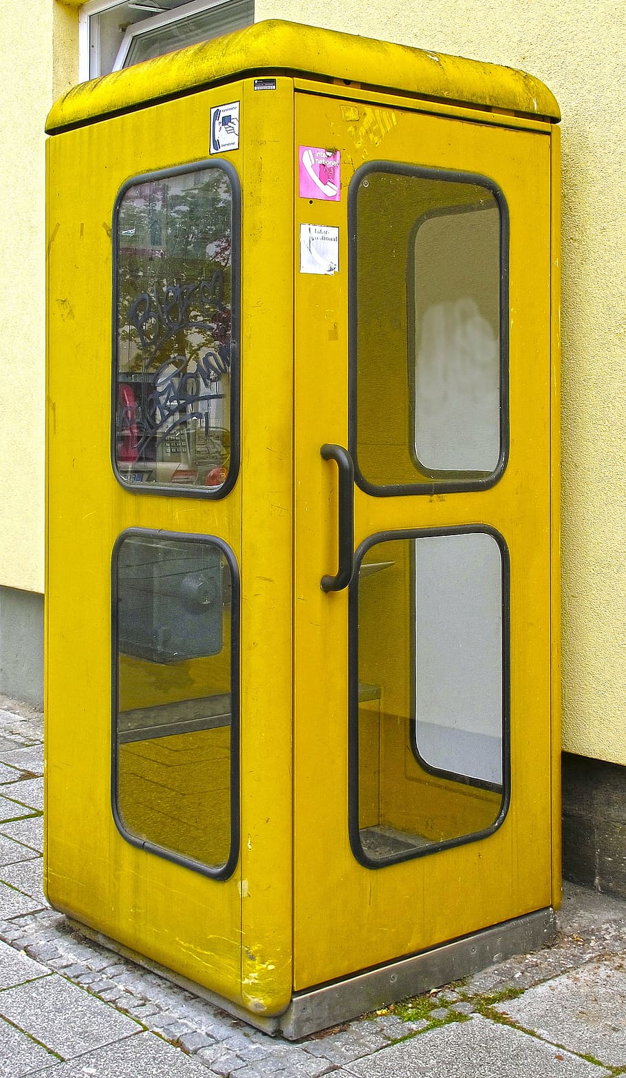 phone booth, yellow, antiquated, post, telephone house, telekom, historically, payphone, old, architecture