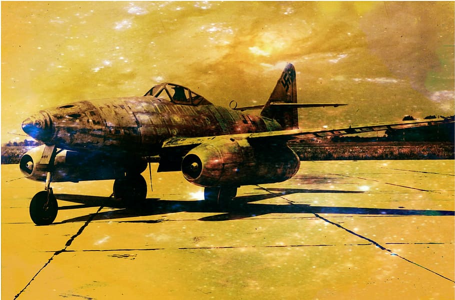 abandoned plane photo, messerschmitt, me 262, jet, aircraft, world war, german empire, third rich, aviation, runway