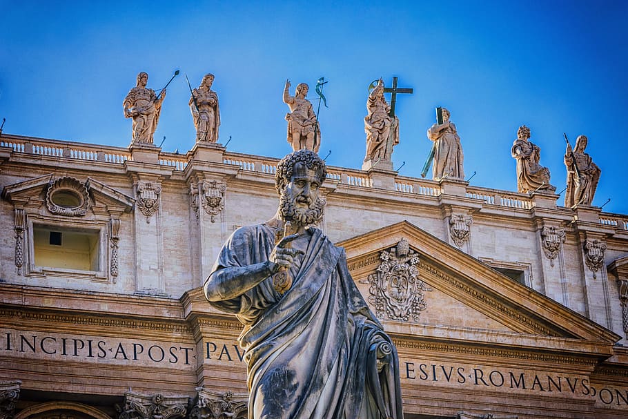 sacred man statue, apostle, bible, rome, st peter's basilica, italy, faith, catholic, church, religion