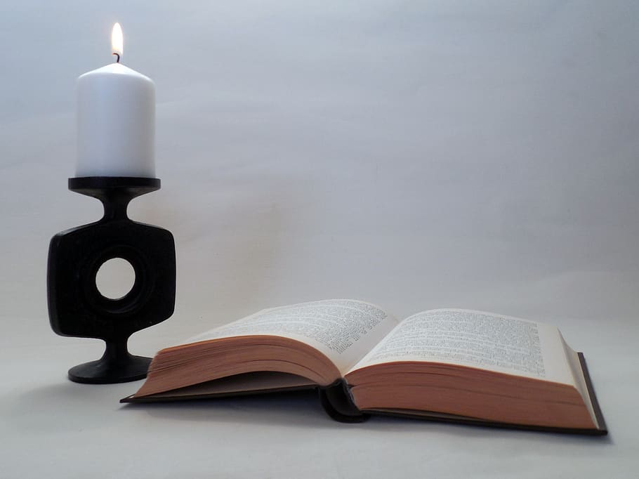 book, read, literature, book pages, pages, candle, candlestick, candlelight, publication, education