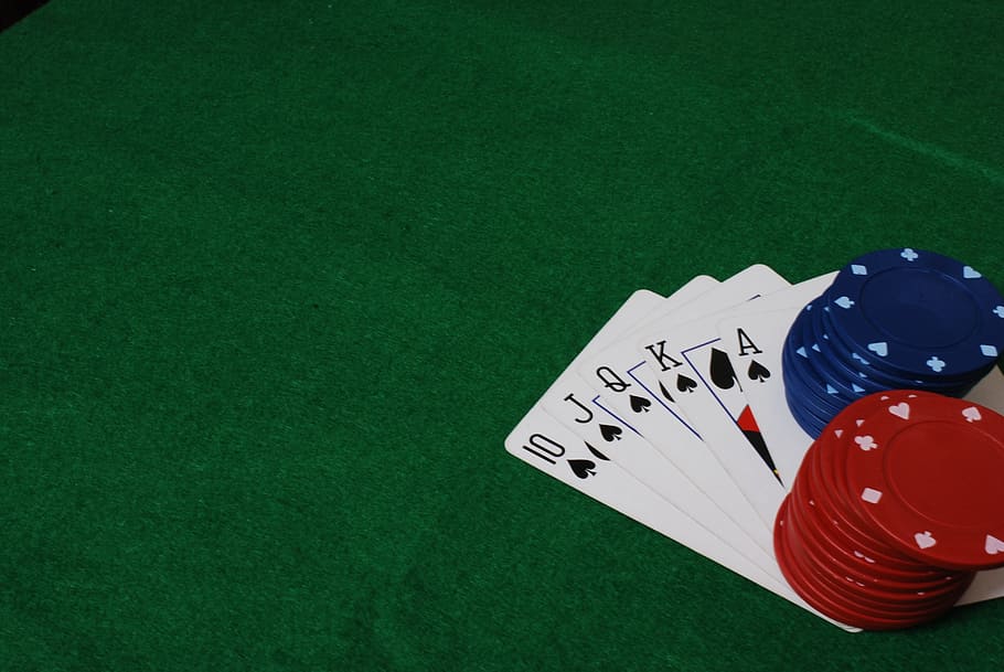 royal, flush, spades, red, blue, poker chips, Poker, Game, Cards, Chips, Entertainment
