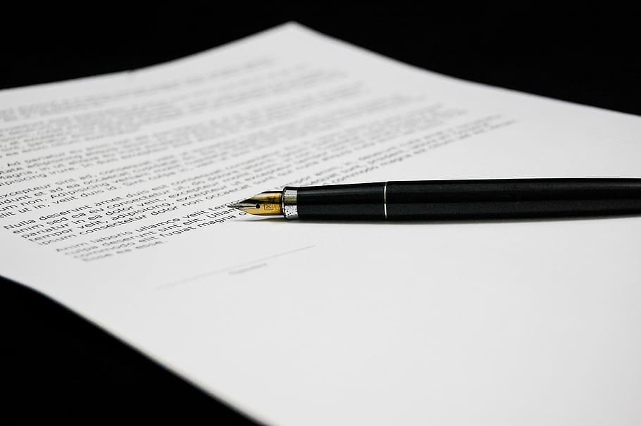 black, fountain pen, white, printer paper, document, agreement, documents, sign, business, paper