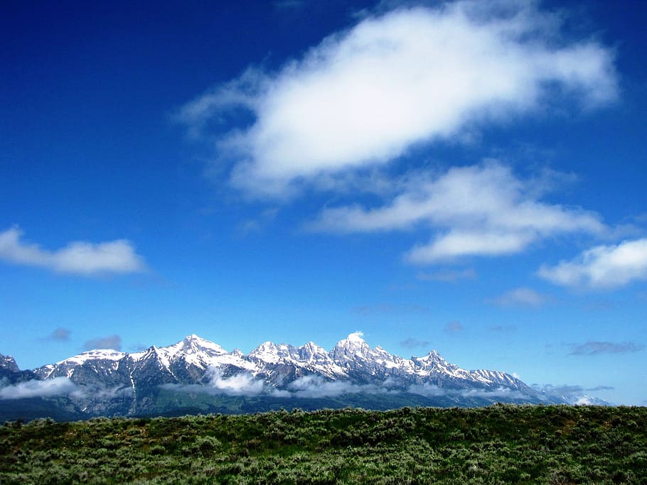 Amerika, Cantik, Taman Nasional, Wyoming, pegunungan putih dan abu-abu, langit, awan - langit, gunung, keindahan alam, lingkungan
