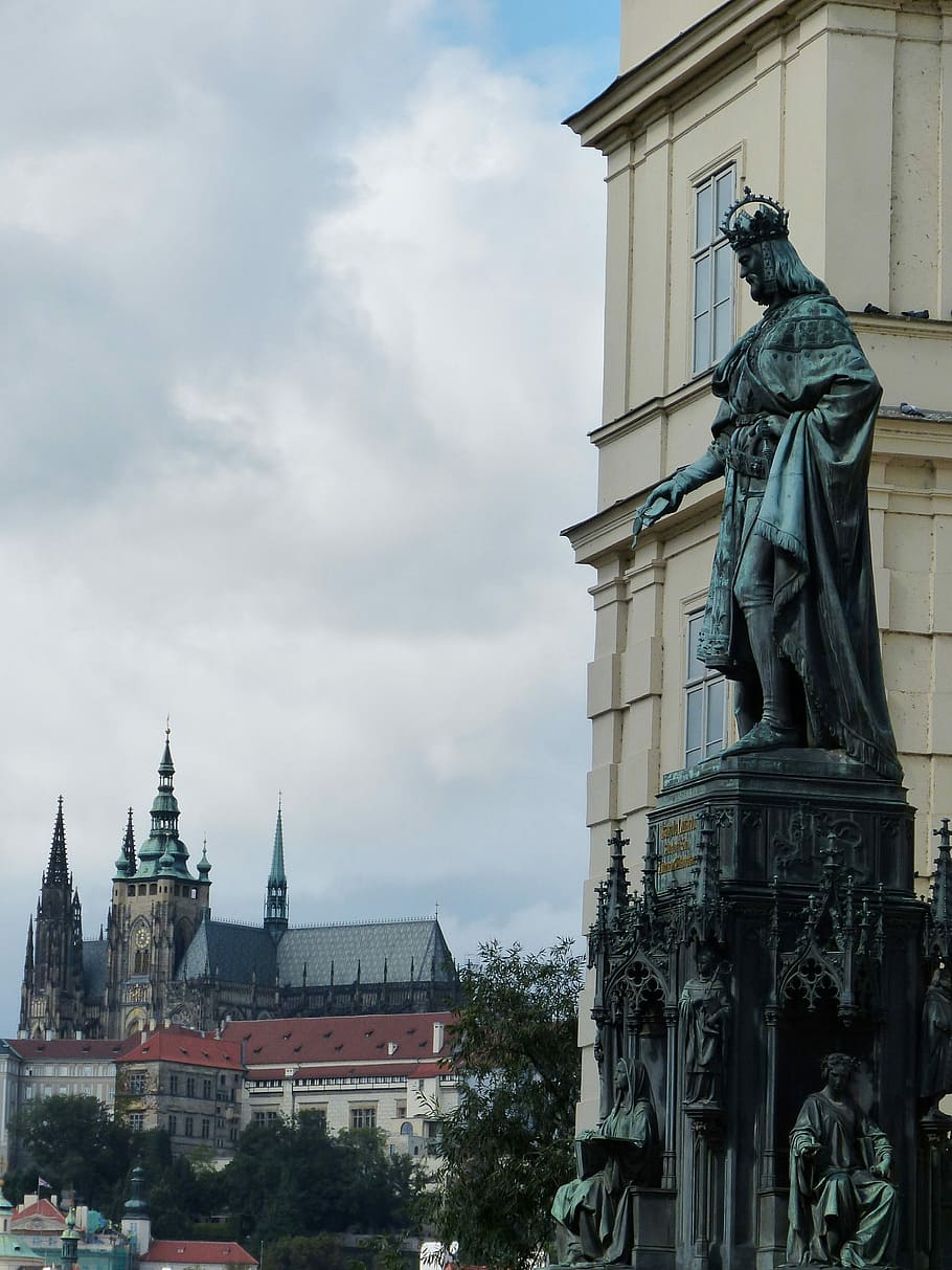 Praga, Cidade Velha, Cidade, República Tcheca, capital, Ponte Carlos, monumento, rei, estátua, Dom