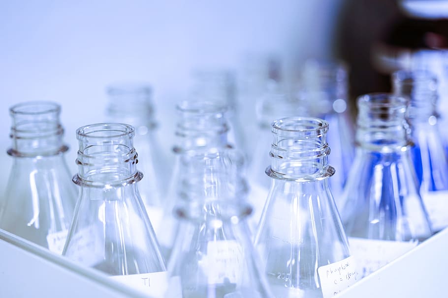 化学瓶, 実験室, 化学, 瓶, さまざまな科学, 研究, 科学実験, 液体, 機器, ガラス-材料