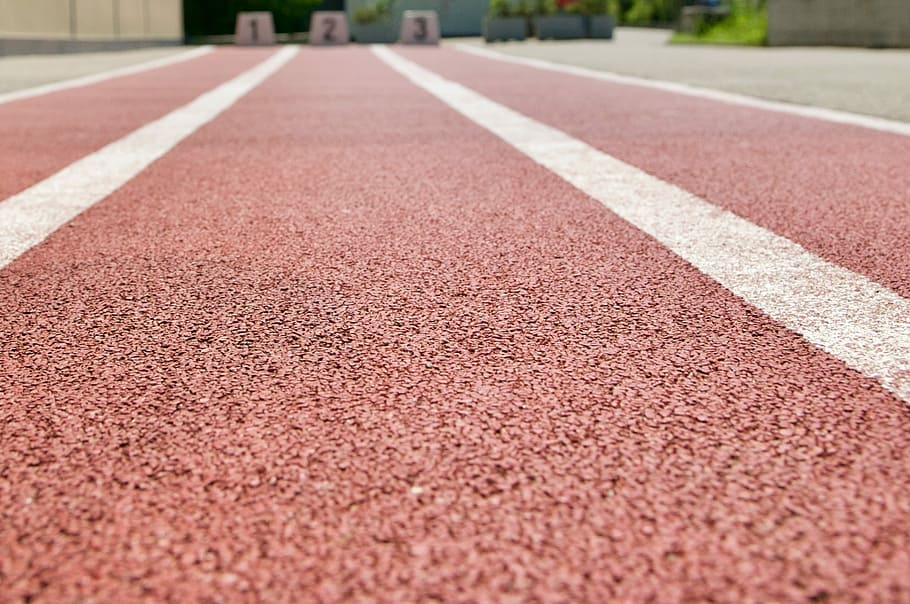 close-up photography, brown, white, line road, Plastic, Tartan Track, Target, plastic track, red, run
