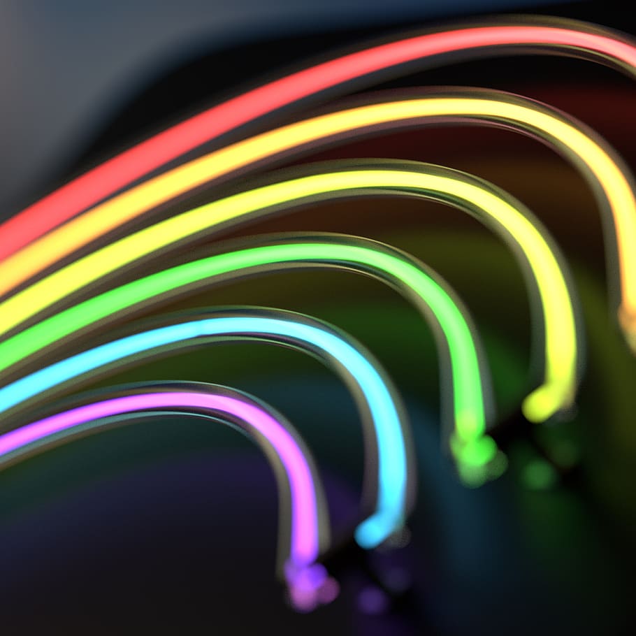 arco-íris, render, néon, luz, 3d, brilhante, colorido, design, multicolorido, abstrato