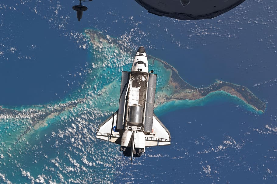 space shuttle atlantis, docking, space station, iss, astronaut, exploration, vehicle, spacecraft, water, sea