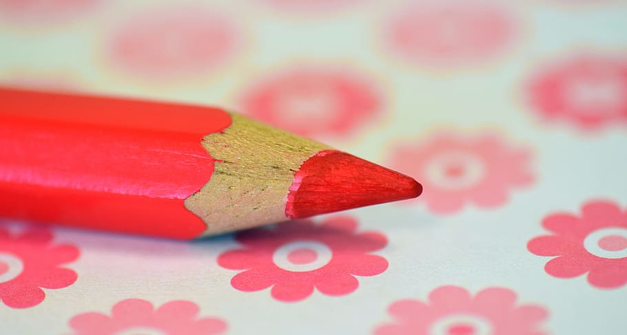shallow, focus photography, red, color pencil, shallow focus, photography, red color, pen, wood pen, pink