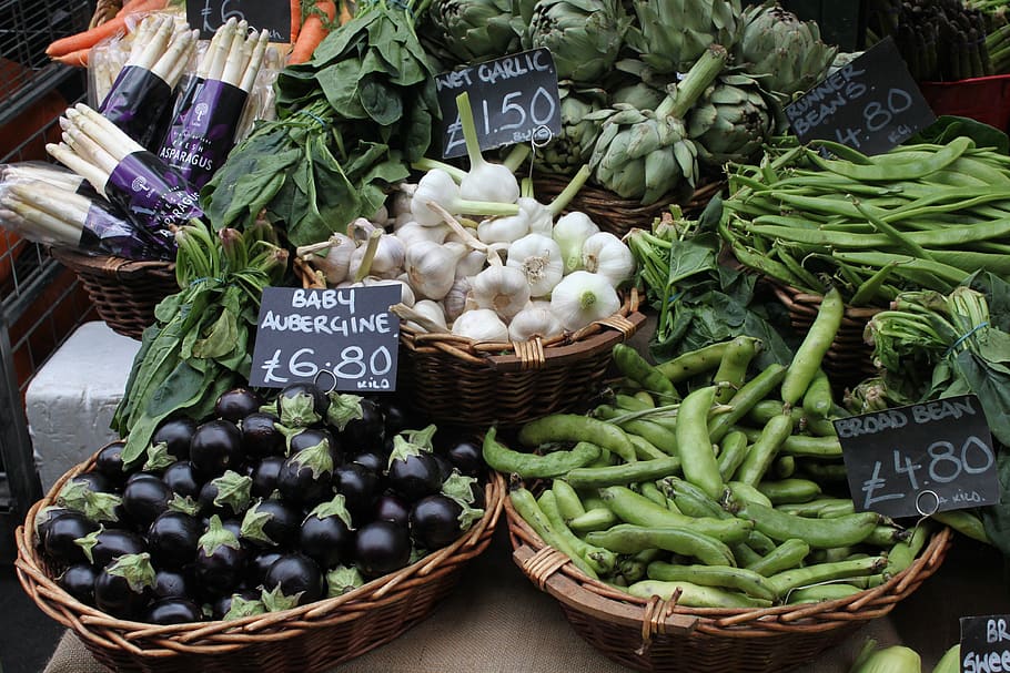 market, london, vegetables, eggplant, offer, selection, basket, food, freshness, food and drink