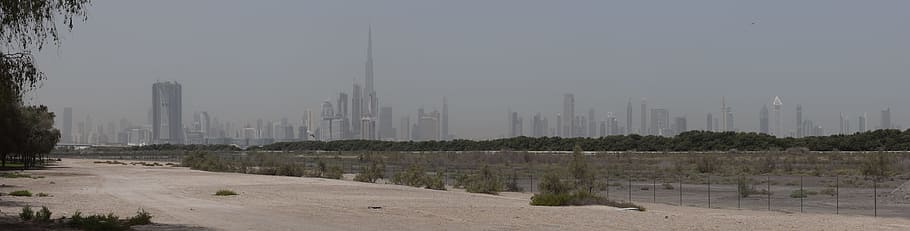 Dubai, Panorama, Burj Khalifa, Emiratos Árabes Unidos, árabe, emiratos, arquitectura, reflexión, nadie, al aire libre