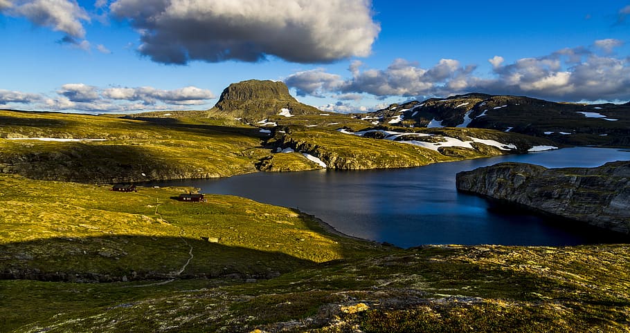 la naturaleza de, montaña, paisaje, nubes, verano, cielo, hermoso, hårteigen, la meseta de la montaña hardangervidda, noruega