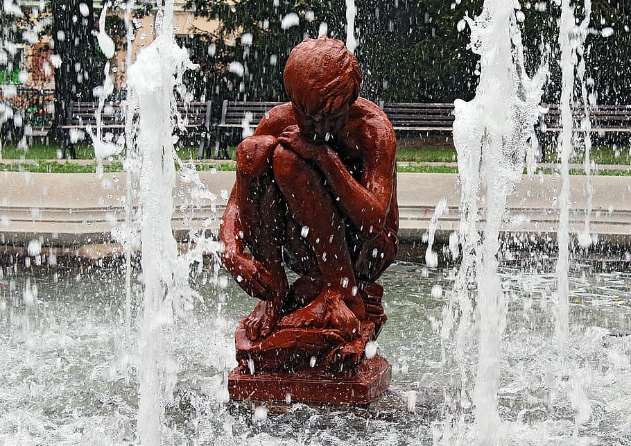 statue, water, fountain, czech budejovice, motion, architecture, day, splashing, sculpture, nature