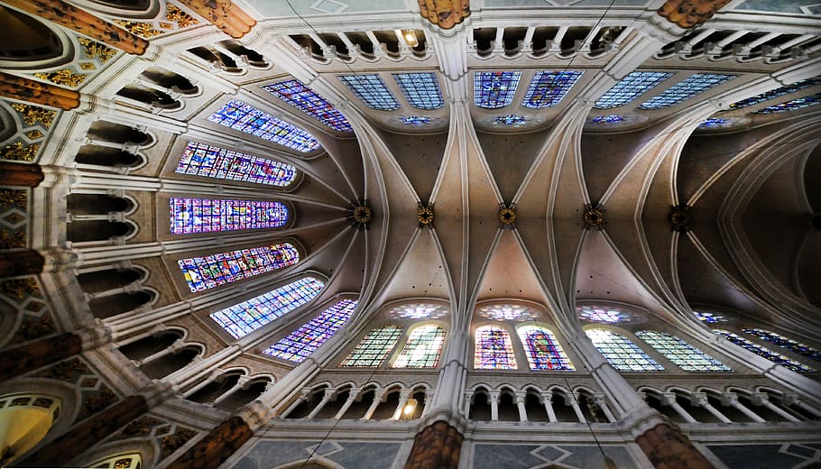 chartres, cathedral, nave, architecture, ceiling, france, place of worship, built structure, stained glass, religion