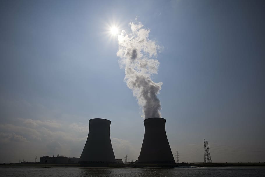 nuclear, plant, daytime, nuclear power plant, central, steam, energy, non, against light, sky