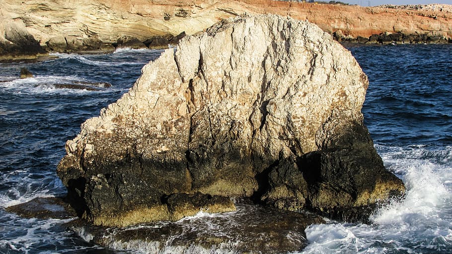 Rocha, onda, esmagando, mar, natureza, costa, spray, Chipre, agua, objeto de rocha