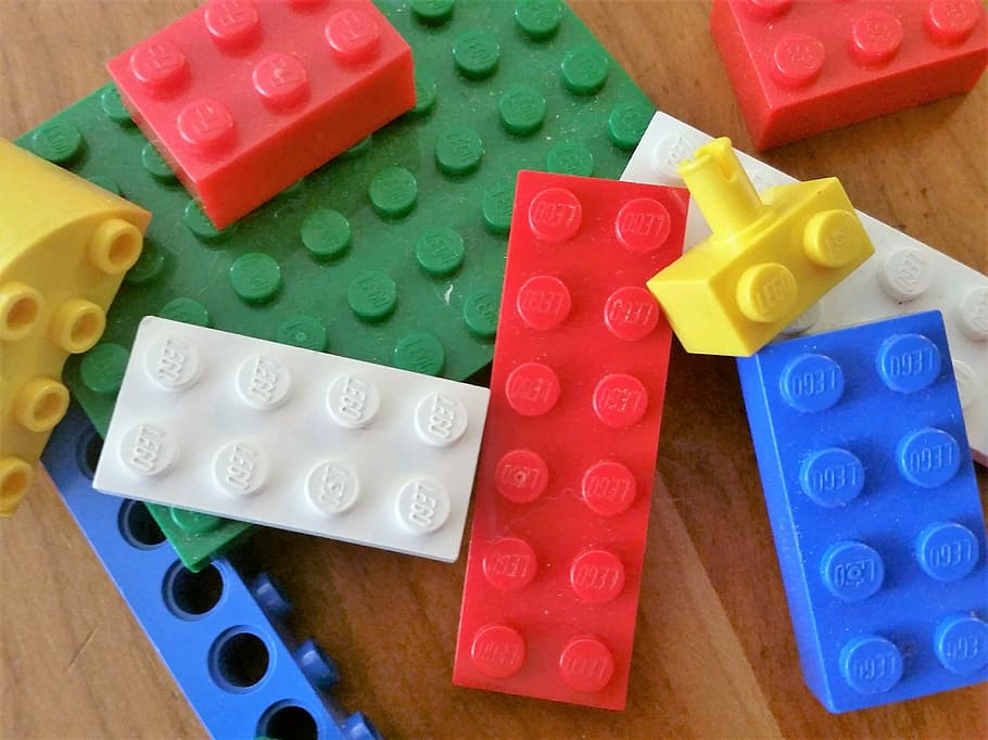 lego, construir, conectar, brinquedo, bloco, multi colorido, variação, dentro de casa, vista de alto ângulo, bloco de brinquedos