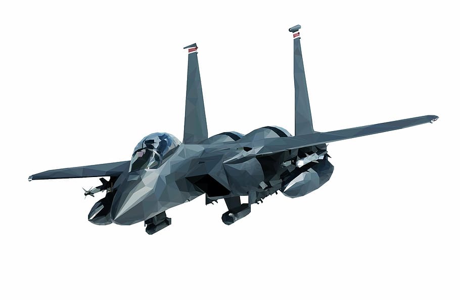 Negro, ilustración de avión de combate, f-15, caza, un jet, avión, militar, aire, fuerza, águila