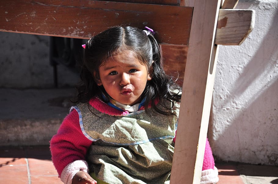 niña, rojo, gris, manga larga, top, niño, perú, lindo, caras, quechua