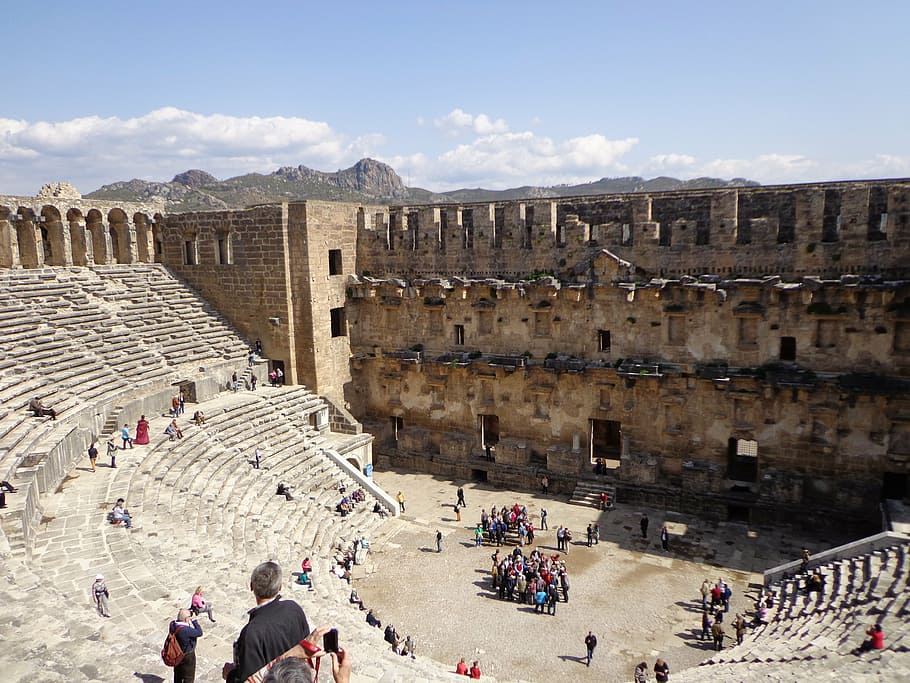aspendos, amphitheater, turkey, group of people, history, crowd, architecture, the past, large group of people, tourism