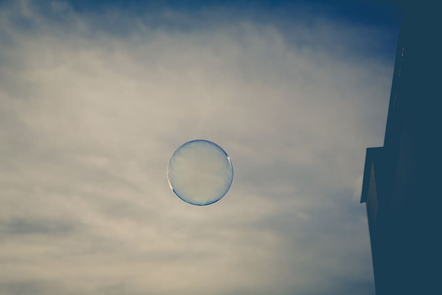 bubble, sky, clouds, cloud - sky, low angle view, nature, mid-air, beauty in nature, transparent, geometric shape