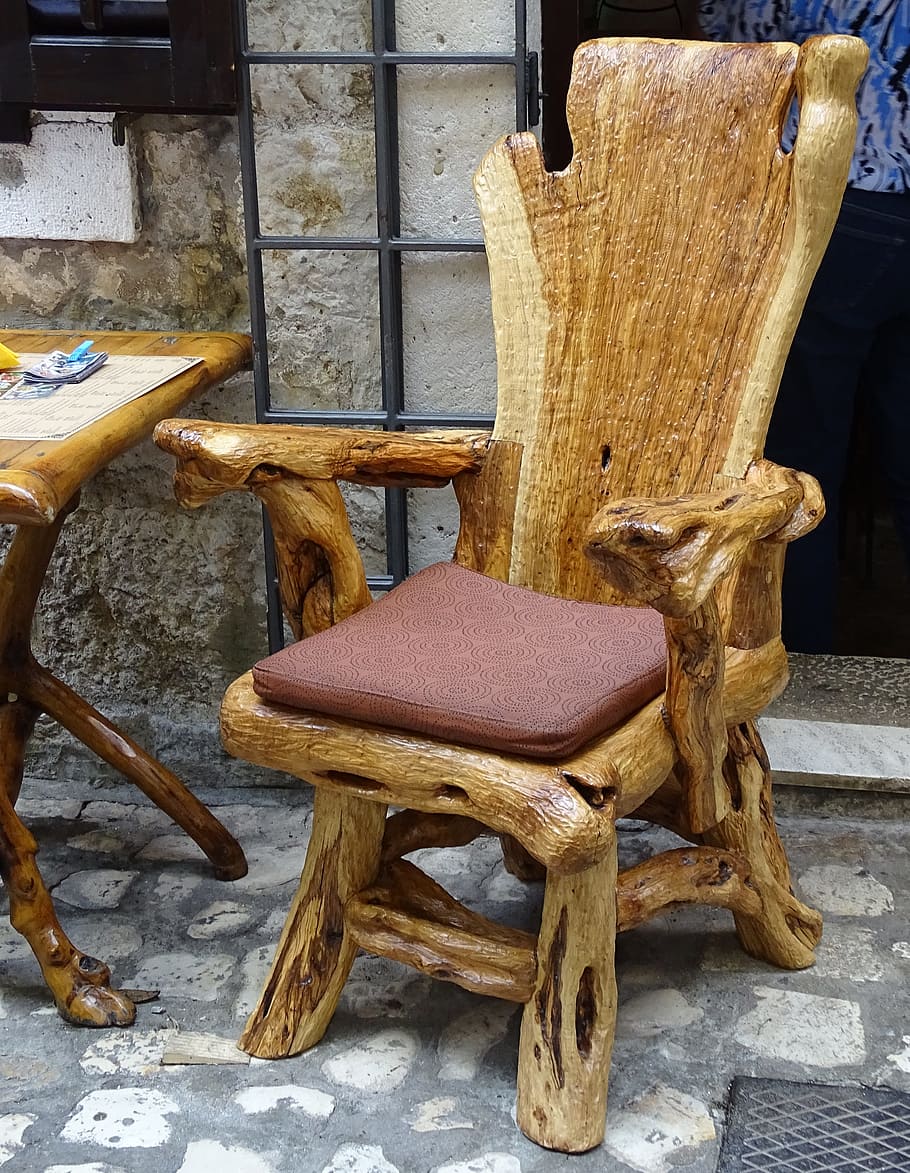 chair, croatia, streetscape, old wood, seat, sit, furniture, wood - material, table, absence