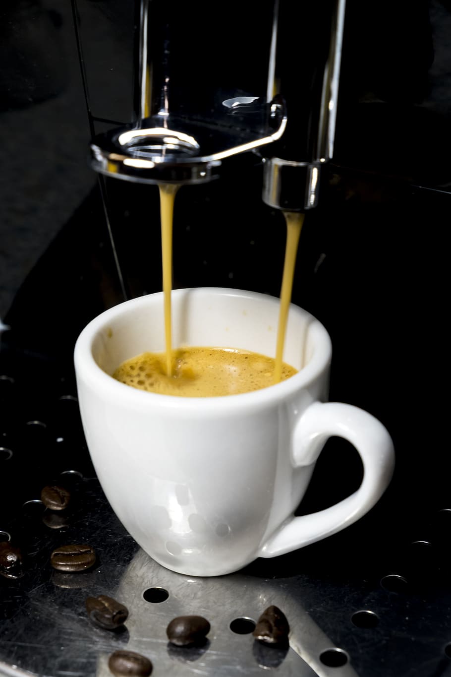 coffee, espresso, caffeine, awake, wake up, cup, porcelain, tableware, coffee beans, beans