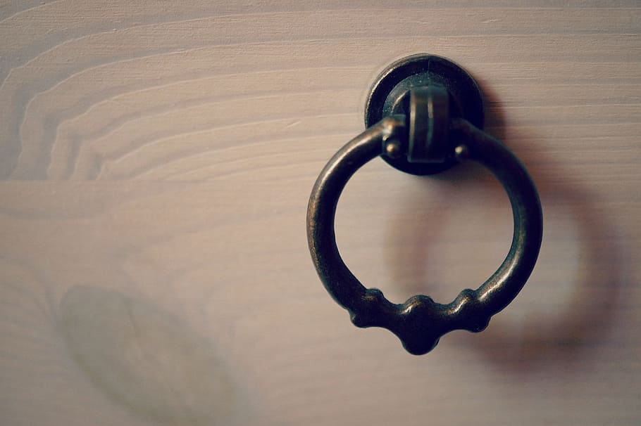 Handle, Ring, Metal, Old, metal ring, wood, decorative, metal handle, drawer, wood - Material