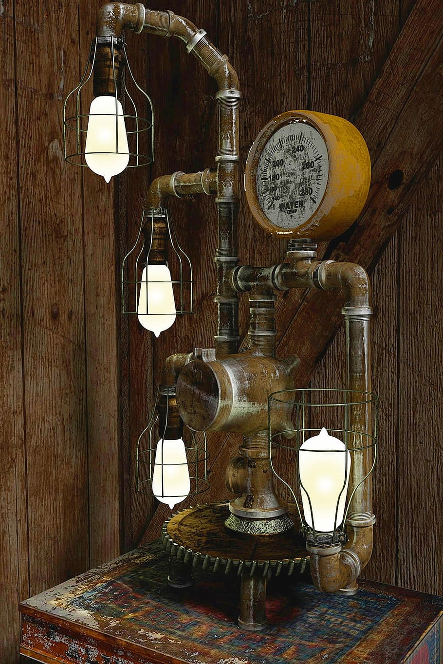 close, table light, close up, LED, table, light, steampunk lamp, lamp, vintage, metal